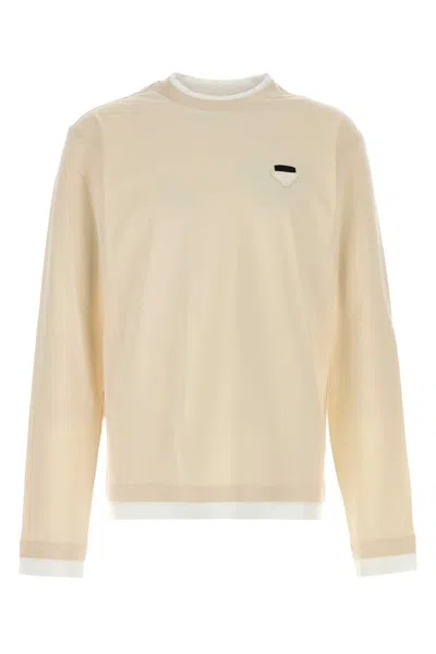 Prada Cotton Long Sleeve Crew Neck T Shirt In Neutral