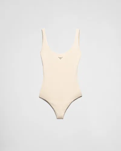 Prada Einteiliger Badeanzug Aus Jersey Mit Strasssteinen In Nude/transparent