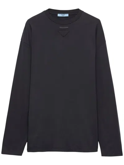 Prada T-shirt Aus Jersey In Bleigrau