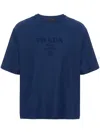 Prada Brand-embossed Oversized-fit Cotton-jersey T-shirt In Blue