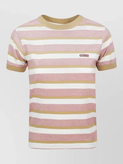 Prada Jersey Top Short Sleeves Crew Neck Stripes In Multi