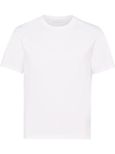 Prada Logo-embroidered Cotton T-shirt In White