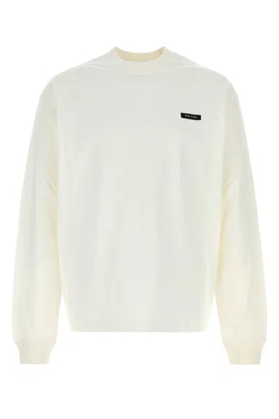 Prada Cotton Sweatshirt Crew Neck Long Sleeves In Yellow