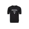 Prada Men's Wool Embroidered Logo Jersey In Nero