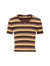Prada Striped Rib Knit Cropped T-shirt In Brown