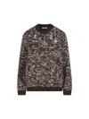 Prada Melange Wool Crewneck Sweater With Pendants In Brown