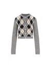 Prada Argyle Pattern Long Sleeve Knitwear Cardigan In Gray