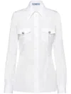 Prada Poplin Long-sleeve Top With Crystal Buttons In White