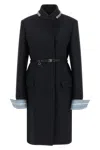 Prada Belted Jacket Embellished Collar Front Pockets In Black