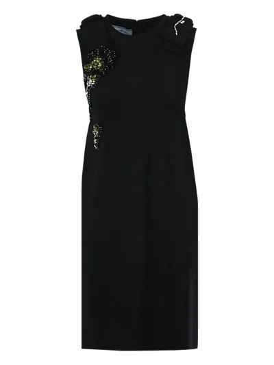 Prada Jewel-patch Box-pleat Dress In Black