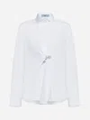 Prada Womens White Brooch-detail Long-sleeved Cotton-poplin Shirt