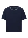 Prada Wool And Cashmere Crewneck Sweater With Jewel Details Clothing In Blue