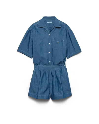 Prada Chambray Jumpsuit In Blue