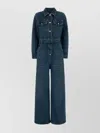 Prada Jumpsuit Denim Belt Loops Chest Pockets Long Sleeves
