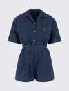 Prada Chambray Jumpsuit Belted Waist Chest Pocket Short Sleeves In Multi