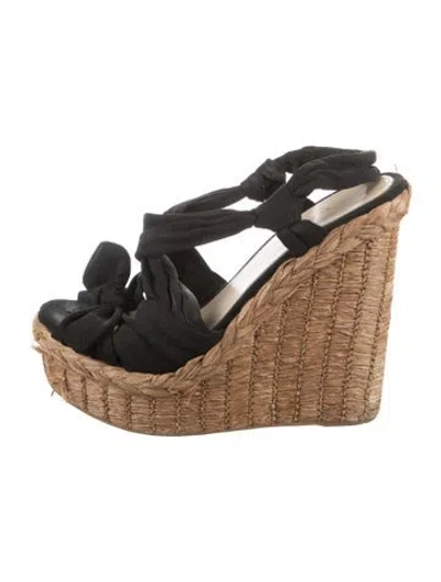 Pre-owned Prada Jute Bow Accents Espadrilles In Black