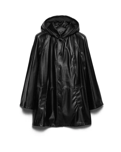 Prada Hooded Nappa Leather And Fabric Caban Jacket In Black
