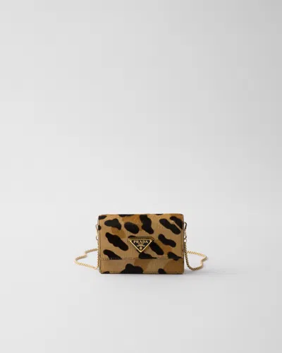 Prada Printed Leather Card Holder With Shoulder Strap In Honig