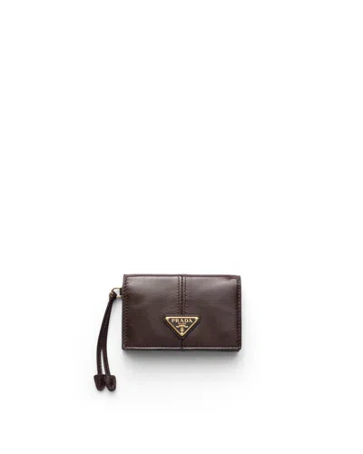 Prada Kartenetui Aus Leder Mit Klappe In Brown