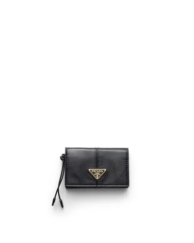 Prada Kartenetui Aus Leder Mit Klappe In Black