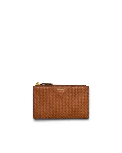 Prada Kartenetui Aus Madras-leder In Brown