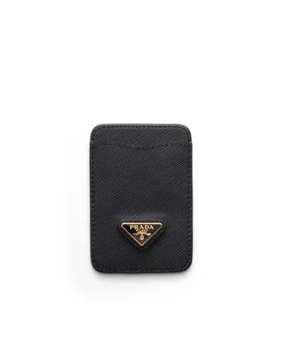 Prada Kartenetui Aus Saffiano-leder In Schwarz