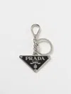 Prada Triangle Enamel Keychain In Black