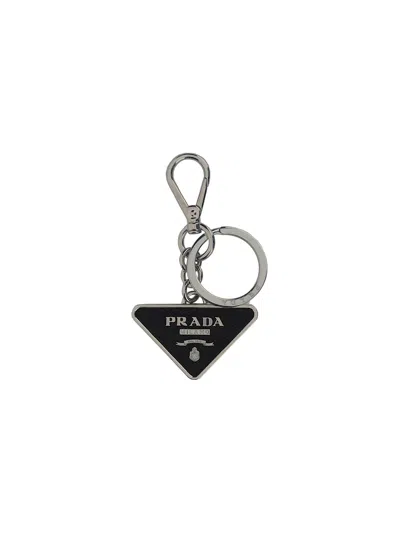 Prada Saffiano Leather And Metal Keychain Accessories In Gray