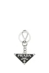 Prada Two-tone Leather And Metal Keychain In Black