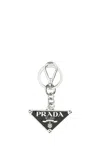 Prada Triangular Black Keyring With Polished Finish In Black