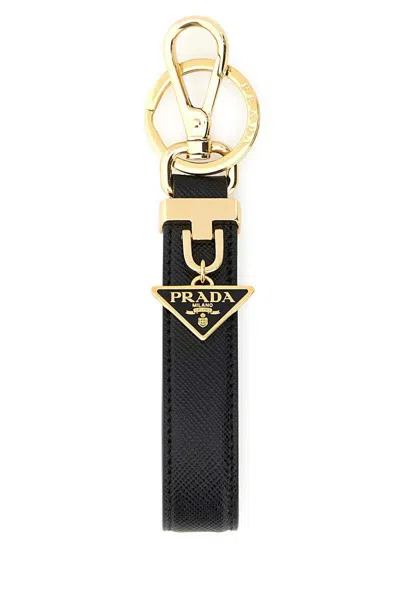 Prada Saffiano Leather Key Chain In Black