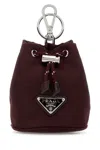 Prada Mini Icon Re-nylon Keychain Charm In Burgundy
