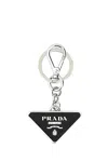 Prada Men Saffiano Leather And Metal Keychain In Black