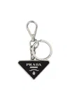 Prada Two-tone Leather And Metal Keychain In Multicoloured
