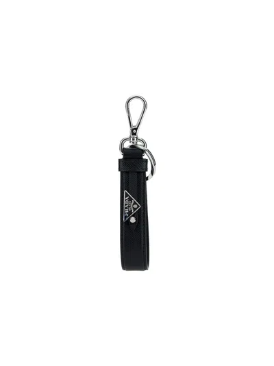 Prada Saffiano Leather Keychain Accessories In Black