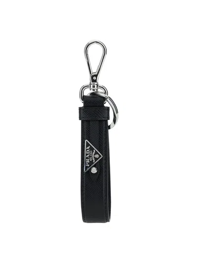Prada Saffiano Leather Keychain Accessories In Black