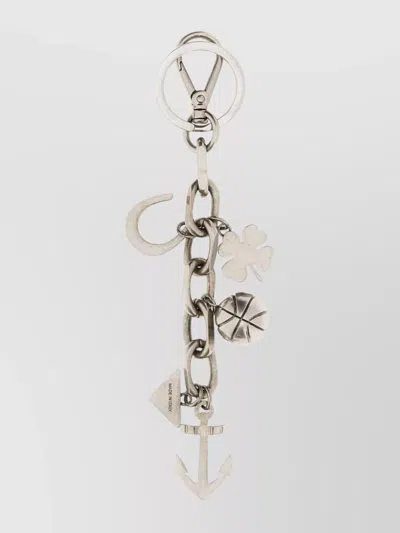 Prada Keychain With Assorted Charms And Symbols In Metallic