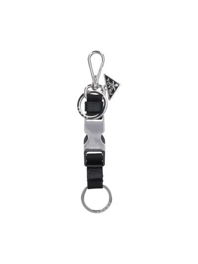 Prada Black Keychain With Snap Buckle Men