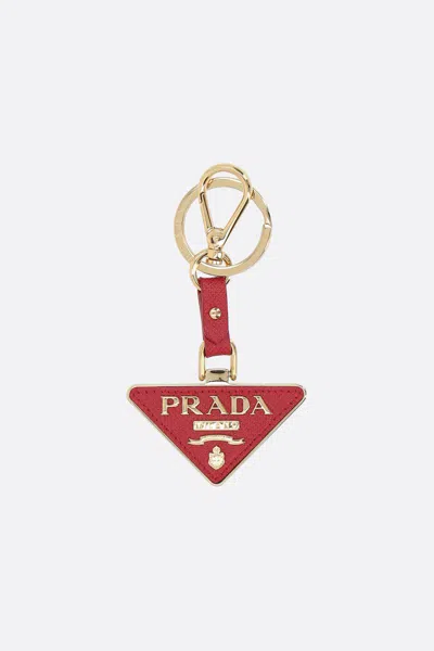 Prada Saffiano Leather And Metal Keychain In Red