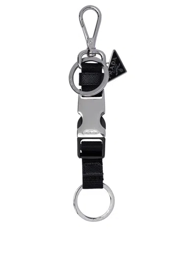 Prada Black Keychain With Snap Buckle Men