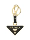 Prada Saffiano Leather And Metal Keychain In Nero