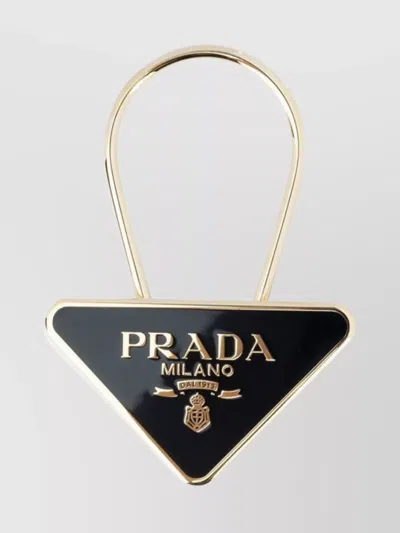 Prada Keyring Triangle Shape Gold-tone Finish In Black