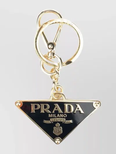 Prada Keyring Triangle Shape Gold-tone Hardware Attachment In Black