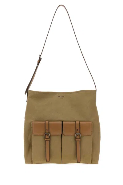 Prada Khaki Canvas  Route Shopping Bag In Green