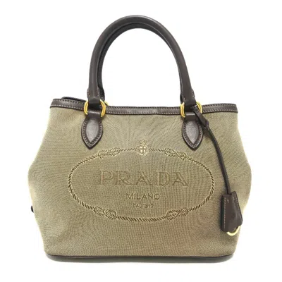Pre-owned Prada Khaki Leather Nylon Handbag Shoulder Bag ()