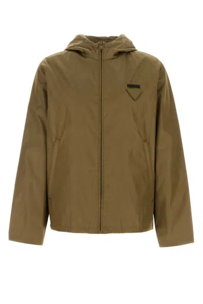 Prada Khaki Logo Hood Jacket In Multi