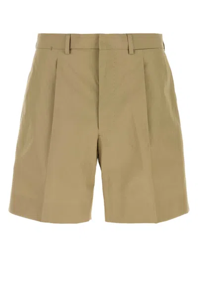 Prada Khaki Poplin Bermuda Shorts In Brown