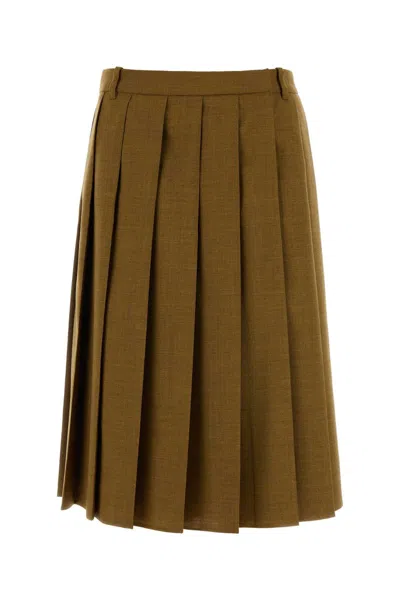 Prada Khaki Wool Skirt In Gray