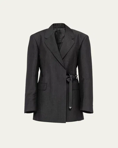 Prada Kid Mohair Belted Wrap Blazer Jacket In Antracite