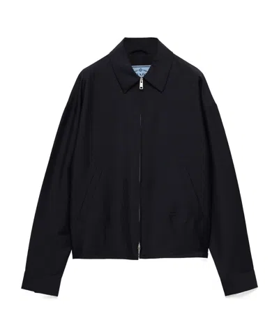 Prada Kid Mohair Blouson Jacket In Blue